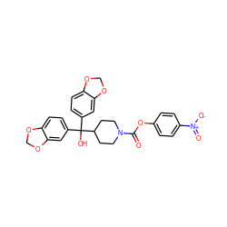 O=C(Oc1ccc([N+](=O)[O-])cc1)N1CCC(C(O)(c2ccc3c(c2)OCO3)c2ccc3c(c2)OCO3)CC1 ZINC000043202741