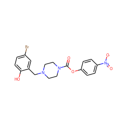 O=C(Oc1ccc([N+](=O)[O-])cc1)N1CCN(Cc2cc(Br)ccc2O)CC1 ZINC000049757289