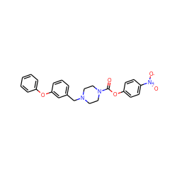 O=C(Oc1ccc([N+](=O)[O-])cc1)N1CCN(Cc2cccc(Oc3ccccc3)c2)CC1 ZINC000049771282