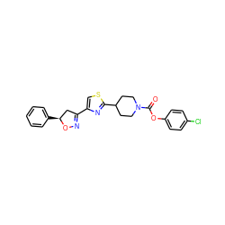 O=C(Oc1ccc(Cl)cc1)N1CCC(c2nc(C3=NO[C@@H](c4ccccc4)C3)cs2)CC1 ZINC000653845122