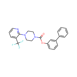 O=C(Oc1cccc(-c2ccccc2)c1)N1CCN(c2ncccc2C(F)(F)F)CC1 ZINC000049036315