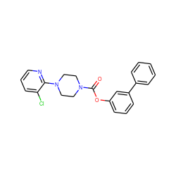 O=C(Oc1cccc(-c2ccccc2)c1)N1CCN(c2ncccc2Cl)CC1 ZINC000049089993