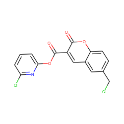 O=C(Oc1cccc(Cl)n1)c1cc2cc(CCl)ccc2oc1=O ZINC000013557553