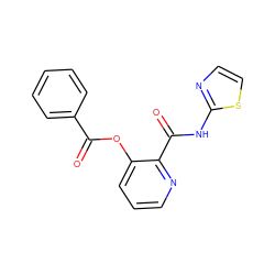 O=C(Oc1cccnc1C(=O)Nc1nccs1)c1ccccc1 ZINC000013521929