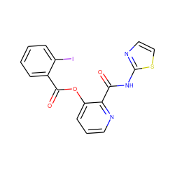 O=C(Oc1cccnc1C(=O)Nc1nccs1)c1ccccc1I ZINC000013521962