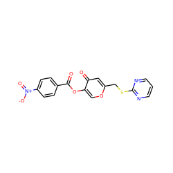 O=C(Oc1coc(CSc2ncccn2)cc1=O)c1ccc([N+](=O)[O-])cc1 ZINC000004377282