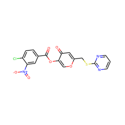 O=C(Oc1coc(CSc2ncccn2)cc1=O)c1ccc(Cl)c([N+](=O)[O-])c1 ZINC000009829254