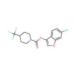 O=C(Oc1noc2cc(Cl)ccc12)N1CCC(C(F)(F)F)CC1 ZINC000036488876