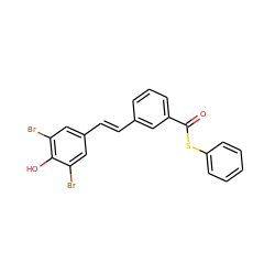 O=C(Sc1ccccc1)c1cccc(/C=C/c2cc(Br)c(O)c(Br)c2)c1 ZINC000058541181