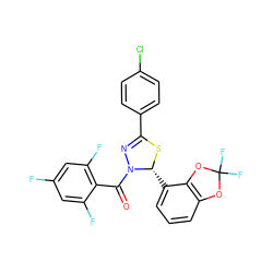 O=C(c1c(F)cc(F)cc1F)N1N=C(c2ccc(Cl)cc2)S[C@@H]1c1cccc2c1OC(F)(F)O2 ZINC000014972859