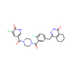 O=C(c1c[nH]c(=O)c(Cl)c1)N1CCN(C(=O)c2cc(Cc3n[nH]c(=O)c4c3CCCC4)ccc2F)CC1 ZINC000146707007