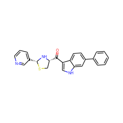 O=C(c1c[nH]c2cc(-c3ccccc3)ccc12)[C@@H]1CS[C@H](c2cccnc2)N1 ZINC000013737456