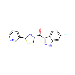 O=C(c1c[nH]c2cc(F)ccc12)[C@@H]1CS[C@@H](c2cccnc2)N1 ZINC000013737465