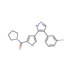 O=C(c1cc(-c2[nH]ncc2-c2cccc(Cl)c2)c[nH]1)N1CCCC1 ZINC000014959113