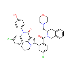 O=C(c1cc(-c2cc(Cl)ccc2C(=O)N2Cc3ccccc3C[C@H]2CN2CCOCC2)n2c1CCCC2)N(c1ccc(O)cc1)c1cccc(Cl)c1 ZINC001772648295