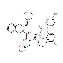 O=C(c1cc(-c2cc3c(cc2C(=O)N2Cc4ccccc4C[C@H]2CN2CCOCC2)OCO3)n2c1CCCC2)N(c1ccc(O)cc1)c1ccc(O)cc1 ZINC000205579384