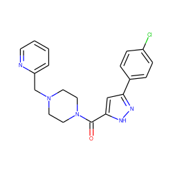 O=C(c1cc(-c2ccc(Cl)cc2)n[nH]1)N1CCN(Cc2ccccn2)CC1 ZINC000024579578