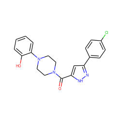 O=C(c1cc(-c2ccc(Cl)cc2)n[nH]1)N1CCN(c2ccccc2O)CC1 ZINC000071317770