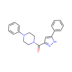 O=C(c1cc(-c2ccccc2)[nH]n1)N1CCN(c2ccccc2)CC1 ZINC000009610930