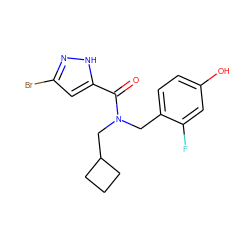 O=C(c1cc(Br)n[nH]1)N(Cc1ccc(O)cc1F)CC1CCC1 ZINC000103232616