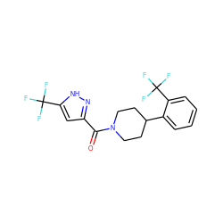 O=C(c1cc(C(F)(F)F)[nH]n1)N1CCC(c2ccccc2C(F)(F)F)CC1 ZINC000169349285