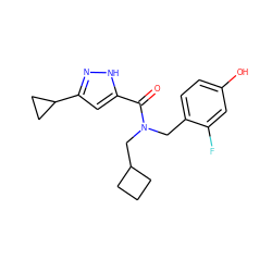 O=C(c1cc(C2CC2)n[nH]1)N(Cc1ccc(O)cc1F)CC1CCC1 ZINC000103232645