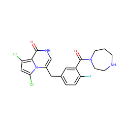 O=C(c1cc(Cc2c[nH]c(=O)c3c(Cl)cc(Cl)n23)ccc1F)N1CCCNCC1 ZINC000045368099