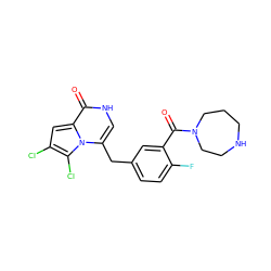 O=C(c1cc(Cc2c[nH]c(=O)c3cc(Cl)c(Cl)n23)ccc1F)N1CCCNCC1 ZINC000045365974