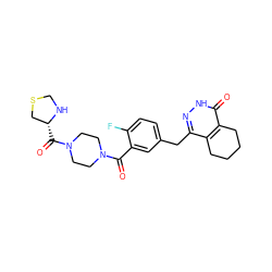 O=C(c1cc(Cc2n[nH]c(=O)c3c2CCCC3)ccc1F)N1CCN(C(=O)[C@@H]2CSCN2)CC1 ZINC000148377351