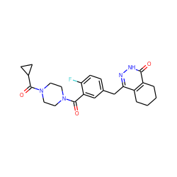 O=C(c1cc(Cc2n[nH]c(=O)c3c2CCCC3)ccc1F)N1CCN(C(=O)C2CC2)CC1 ZINC000148000957