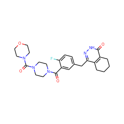 O=C(c1cc(Cc2n[nH]c(=O)c3c2CCCC3)ccc1F)N1CCN(C(=O)N2CCOCC2)CC1 ZINC000147367241