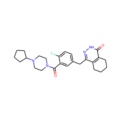 O=C(c1cc(Cc2n[nH]c(=O)c3c2CCCC3)ccc1F)N1CCN(C2CCCC2)CC1 ZINC000148940509