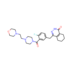 O=C(c1cc(Cc2n[nH]c(=O)c3c2CCCC3)ccc1F)N1CCN(CCN2CCOCC2)CC1 ZINC000148320766