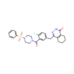 O=C(c1cc(Cc2n[nH]c(=O)c3c2CCCC3)ccc1F)N1CCN(S(=O)(=O)c2ccccc2)CC1 ZINC000148562679