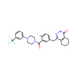 O=C(c1cc(Cc2n[nH]c(=O)c3c2CCCC3)ccc1F)N1CCN(c2cccc(C(F)(F)F)c2)CC1 ZINC000148903628