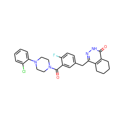 O=C(c1cc(Cc2n[nH]c(=O)c3c2CCCC3)ccc1F)N1CCN(c2ccccc2Cl)CC1 ZINC000146850526