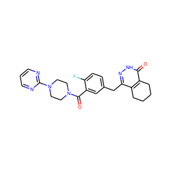 O=C(c1cc(Cc2n[nH]c(=O)c3c2CCCC3)ccc1F)N1CCN(c2ncccn2)CC1 ZINC000043197135