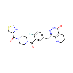 O=C(c1cc(Cc2n[nH]c(=O)c3c2NCCC3)ccc1F)N1CCN(C(=O)[C@@H]2CSCN2)CC1 ZINC000147737000