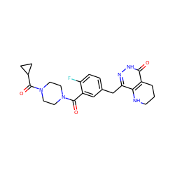 O=C(c1cc(Cc2n[nH]c(=O)c3c2NCCC3)ccc1F)N1CCN(C(=O)C2CC2)CC1 ZINC000084687547