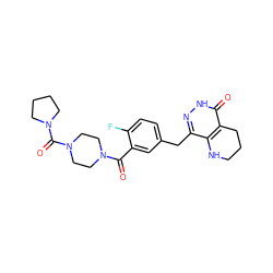 O=C(c1cc(Cc2n[nH]c(=O)c3c2NCCC3)ccc1F)N1CCN(C(=O)N2CCCC2)CC1 ZINC000147754617