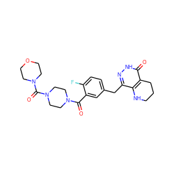 O=C(c1cc(Cc2n[nH]c(=O)c3c2NCCC3)ccc1F)N1CCN(C(=O)N2CCOCC2)CC1 ZINC000139222412