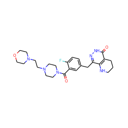 O=C(c1cc(Cc2n[nH]c(=O)c3c2NCCC3)ccc1F)N1CCN(CCN2CCOCC2)CC1 ZINC000148091126