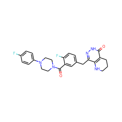 O=C(c1cc(Cc2n[nH]c(=O)c3c2NCCC3)ccc1F)N1CCN(c2ccc(F)cc2)CC1 ZINC000149019873