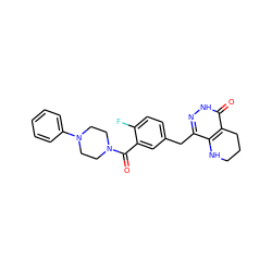 O=C(c1cc(Cc2n[nH]c(=O)c3c2NCCC3)ccc1F)N1CCN(c2ccccc2)CC1 ZINC000084688677