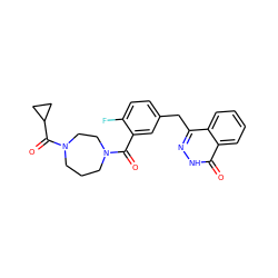 O=C(c1cc(Cc2n[nH]c(=O)c3ccccc23)ccc1F)N1CCCN(C(=O)C2CC2)CC1 ZINC000040957067