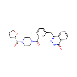 O=C(c1cc(Cc2n[nH]c(=O)c3ccccc23)ccc1F)N1CCN(C(=O)[C@@H]2CCCO2)CC1 ZINC000040422698