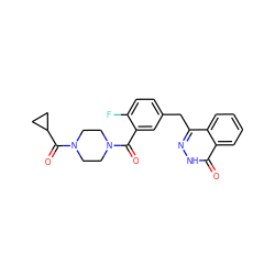 O=C(c1cc(Cc2n[nH]c(=O)c3ccccc23)ccc1F)N1CCN(C(=O)C2CC2)CC1 ZINC000040430143