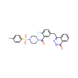 O=C(c1cc(Cc2n[nH]c(=O)c3ccccc23)ccc1F)N1CCN(S(=O)(=O)c2ccc(I)cc2)CC1 ZINC000653749425