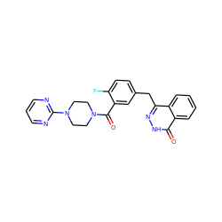 O=C(c1cc(Cc2n[nH]c(=O)c3ccccc23)ccc1F)N1CCN(c2ncccn2)CC1 ZINC000040956908