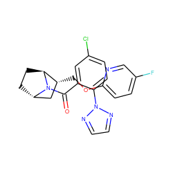 O=C(c1cc(Cl)ccc1-n1nccn1)N1[C@H]2CC[C@H]1[C@H](COc1ccc(F)cn1)C2 ZINC000226062309